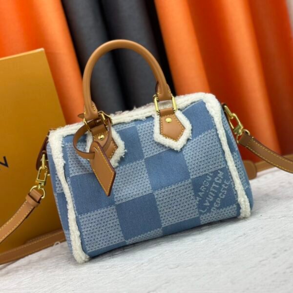 LV Speedy Bandoulière 20 Damier Azur with Shearling - Bag