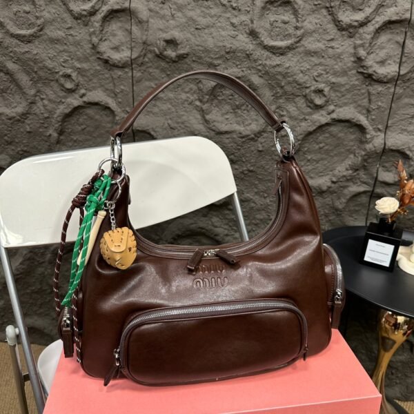 MIU Wander Matelassé Hobo Brown Leather - Bag