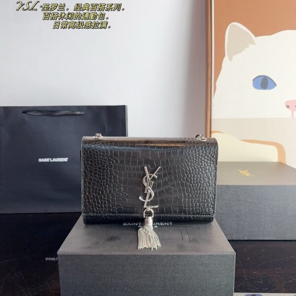 YSL Kate Tassel Crocodile Embossed Black - Bag