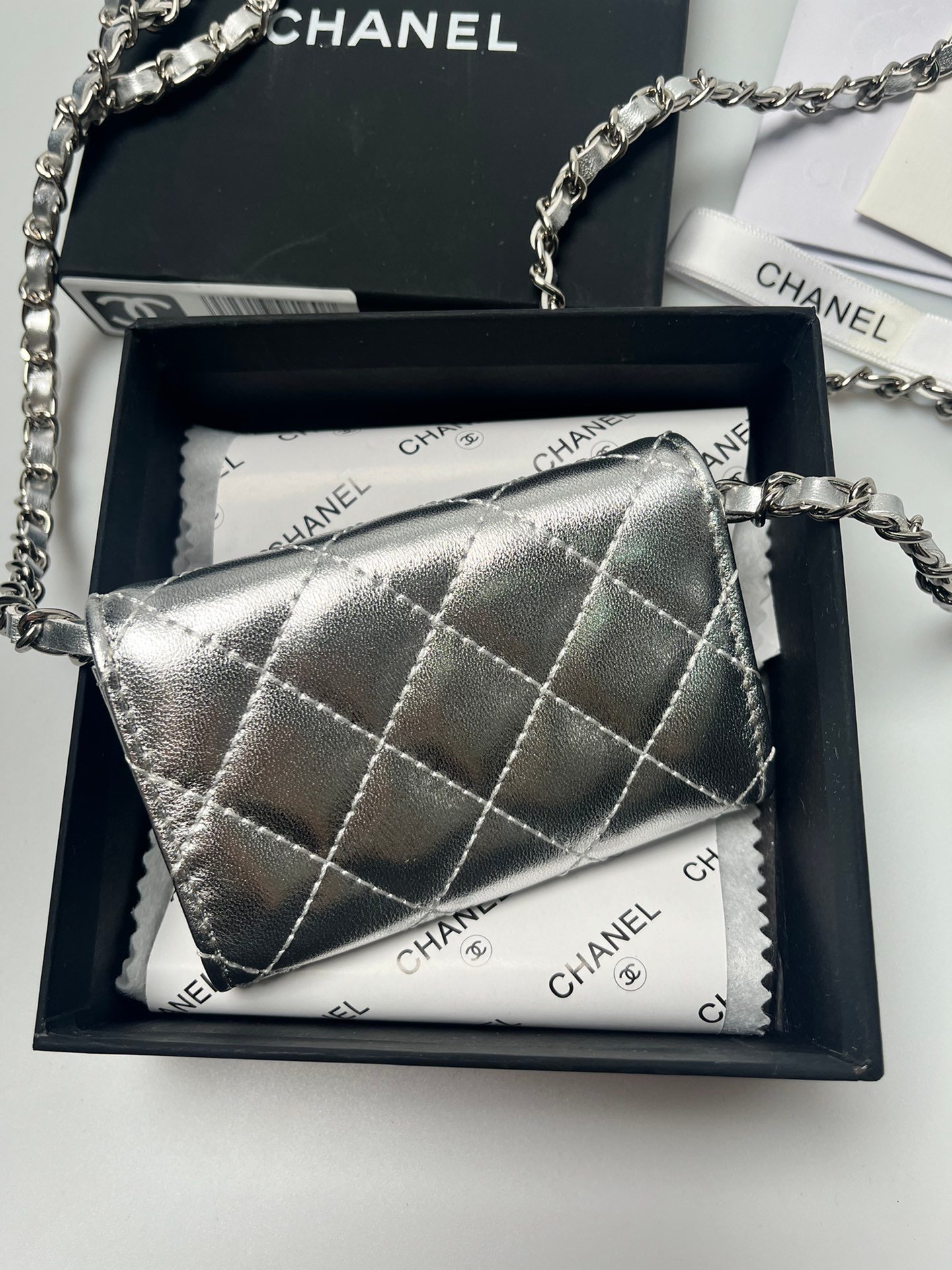 CC Mini Flap Bag Silver Quilted Leather - Bag - Image 4