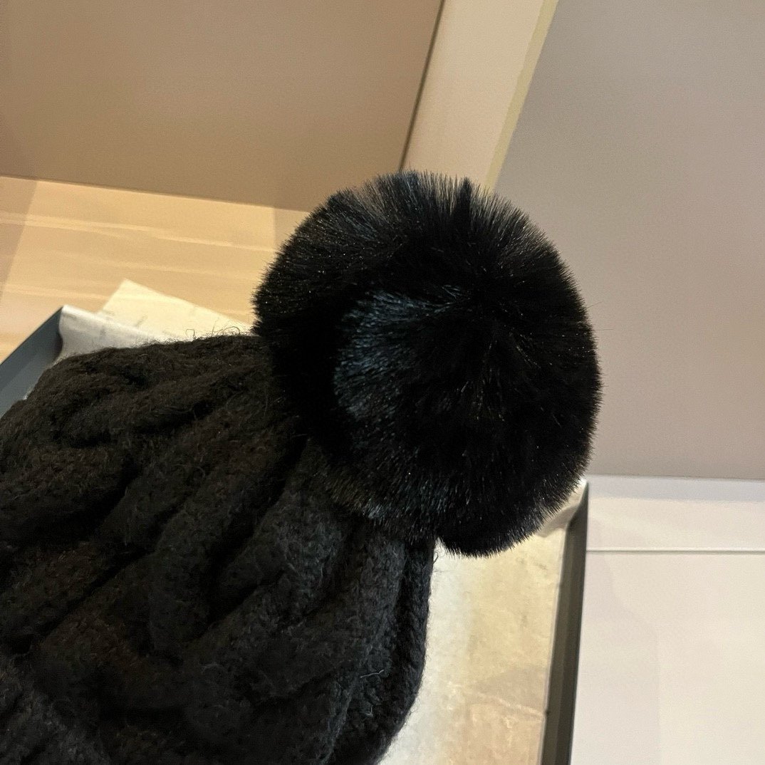 MCL Pom Pom Beanie Black Knit - Hat - Image 7
