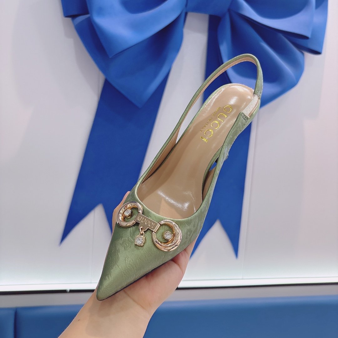 GG Horsebit Slingback Pump Green Satin - Heels - Image 6