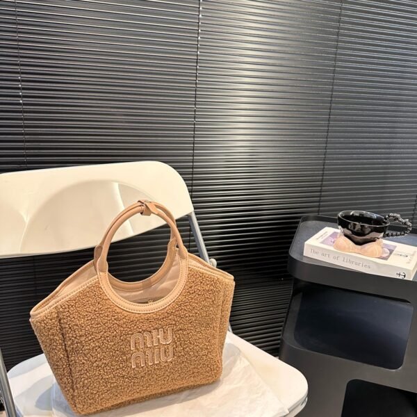 MIU Shearling Top Handle Bag Camel Shearling - Bag