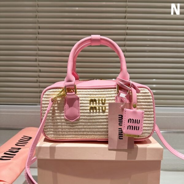 MIU Wander Matelassé Raffia Raffia and Leather - Bag