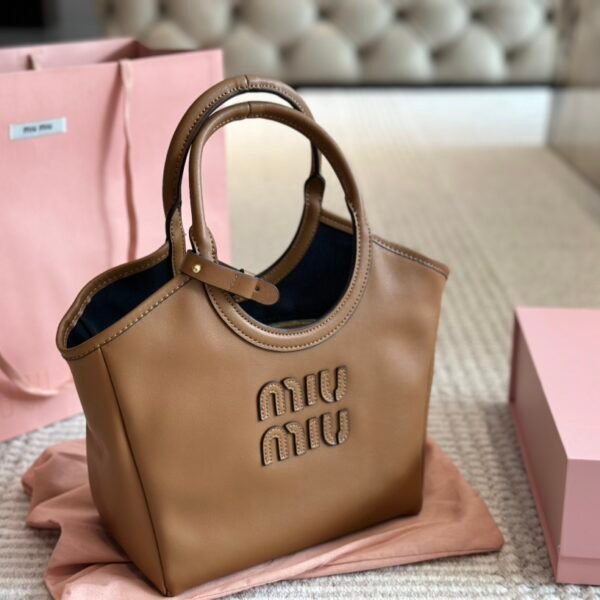 MIU Logo Tote Small Tan Leather - Bag