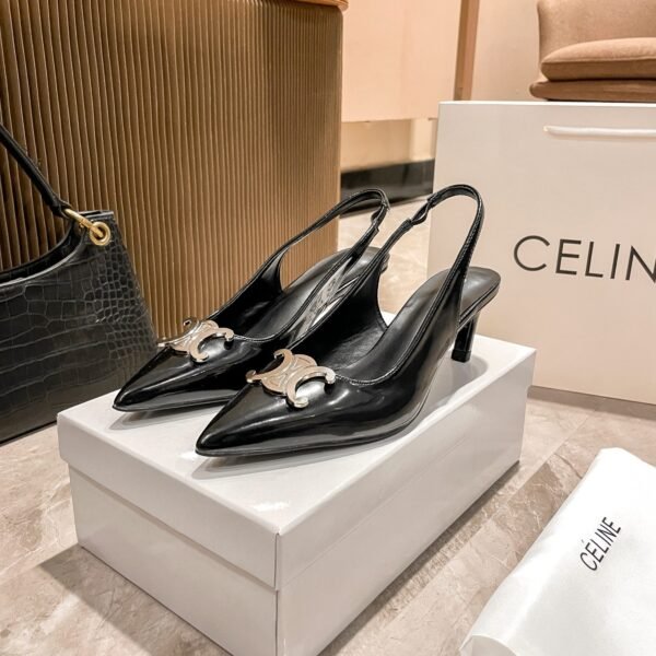 CEL Triomphe Slingback Pumps Black Leather - Heels