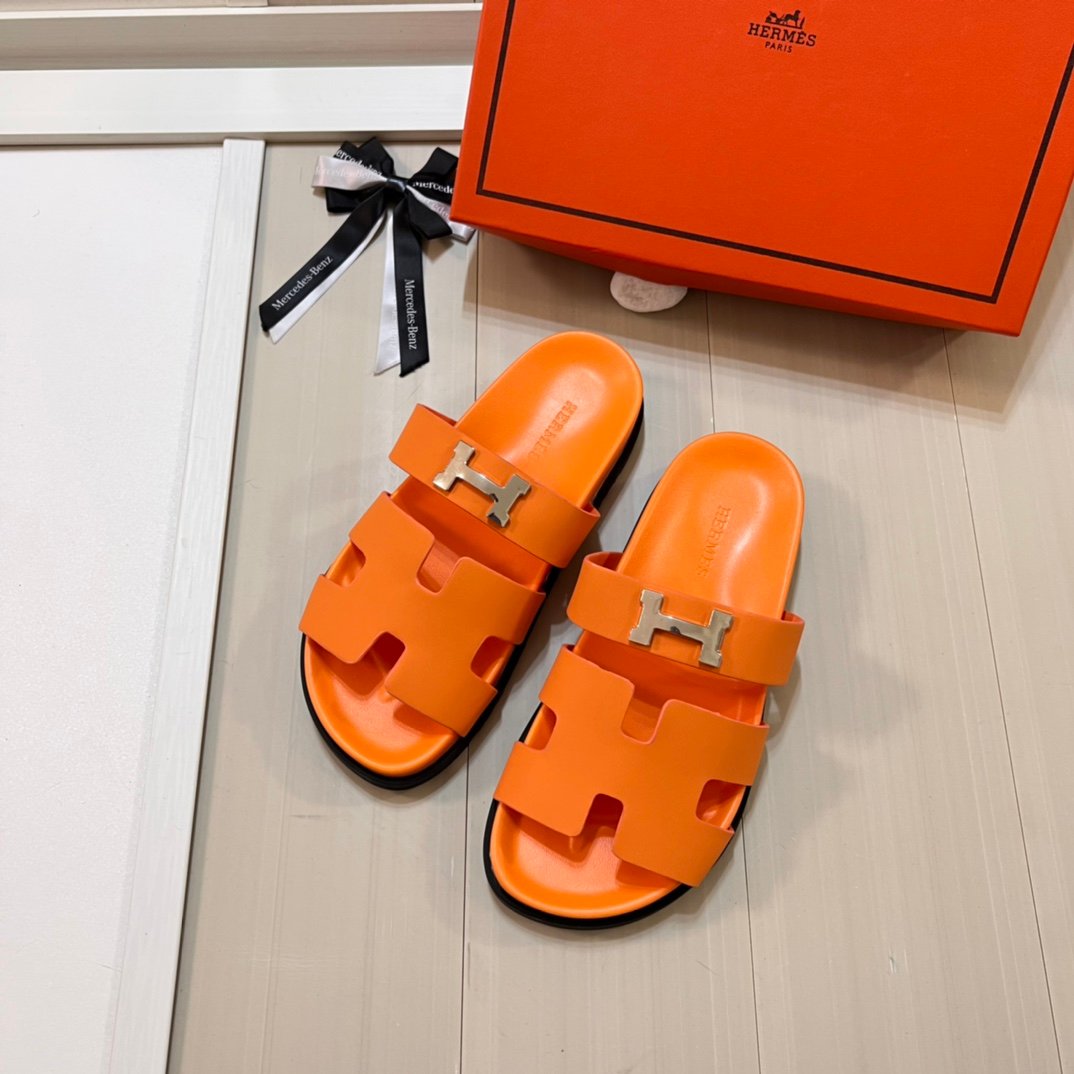 HM Oran Sandals Orange Leather - Slides - Image 2