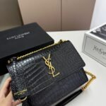 YSL Sunset Small Croc Embossed Leather – Borsa