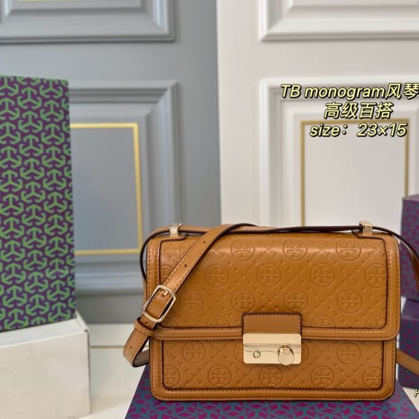 TB Canvas Monogram Accordion Bag