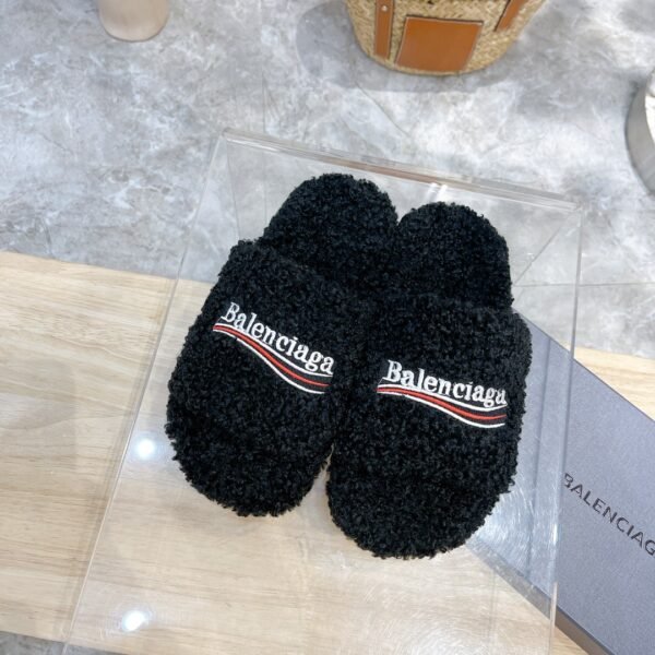 BAL Faux Shearling Logo Slides - Slides