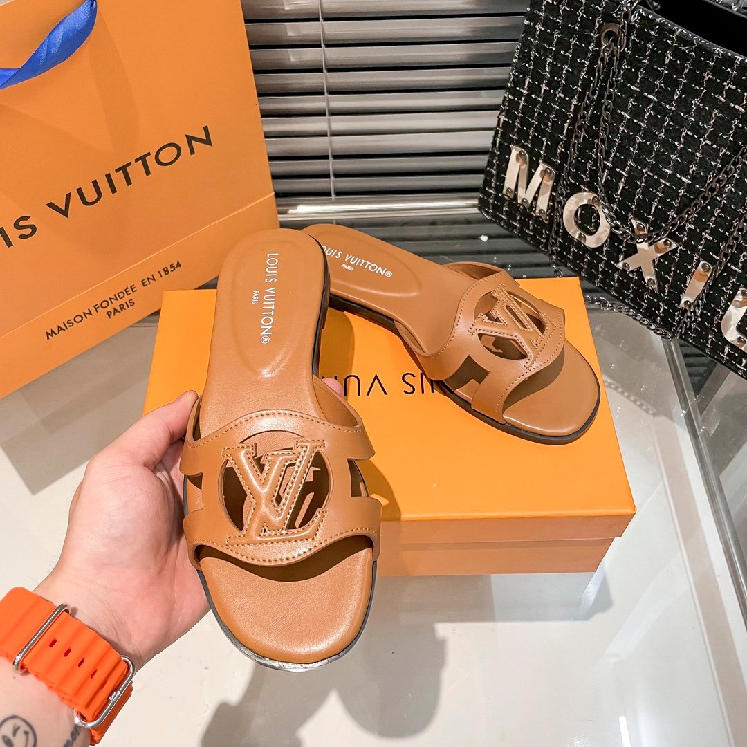 LV Paseo Flat Comfort Mule Tan Leather - Slides - Image 4