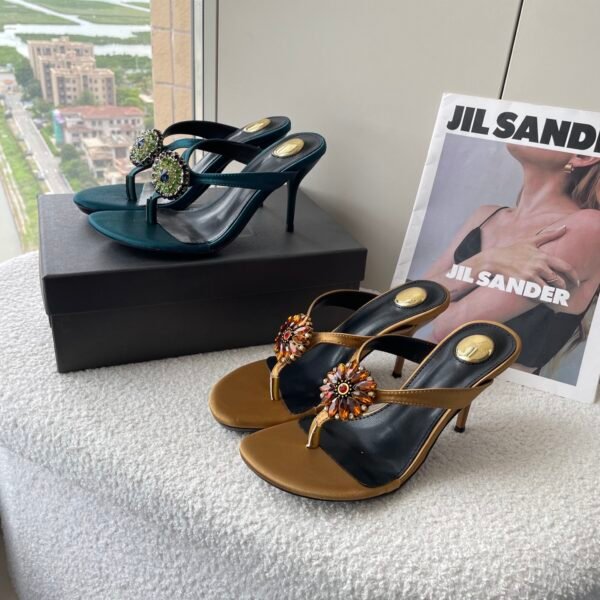 YSL Tribute Gem Sandals Green/Gold - Heels