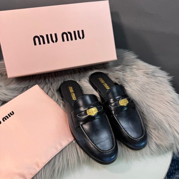 MIU Coin Loafer Black Leather - Shoes