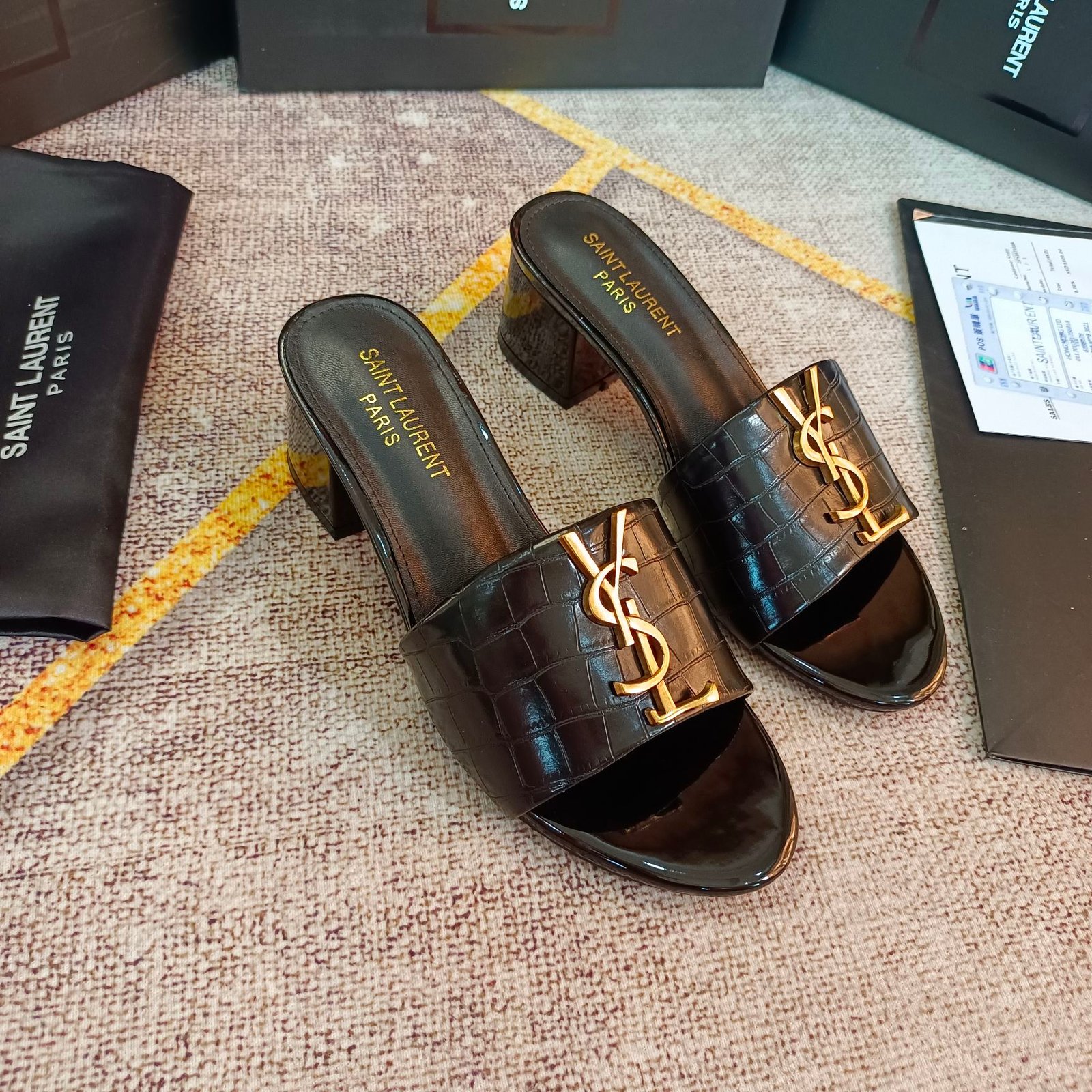 YSL Cassandra Patent Leather Mules Black - Heels - Image 3