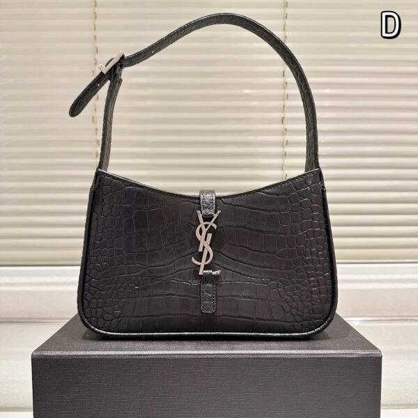 YSL Le 5 à 7 Hobo Black Croc-Embossed Leather - Bag