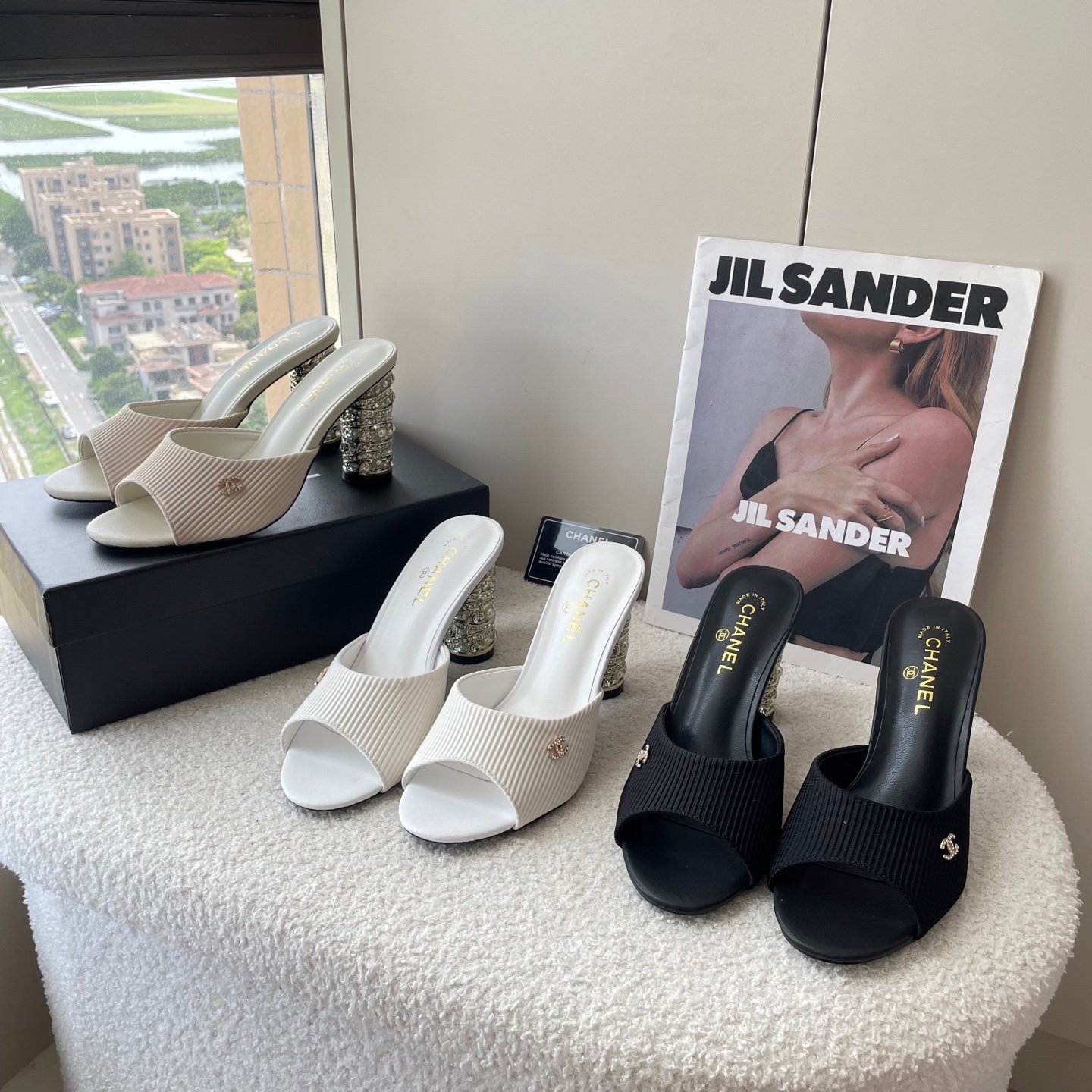 CC Pearl & Diamond Heel Slides Black/White - Shoes - Image 2