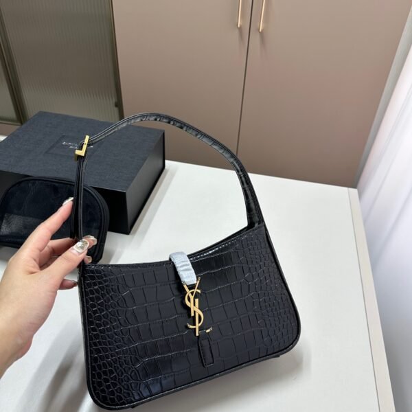 YSL Le 5 à 7 Hobo Black Croc-Embossed Leather - Bag