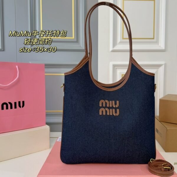 MIU Denim Canvas Tote Denim Canvas - Bag