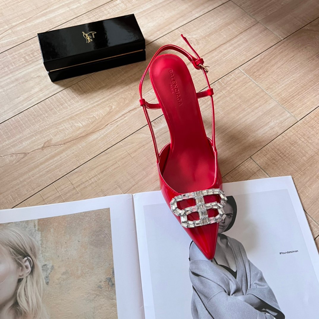BAL Knife BB Studded Slingback Red Leather - Heels - Image 4