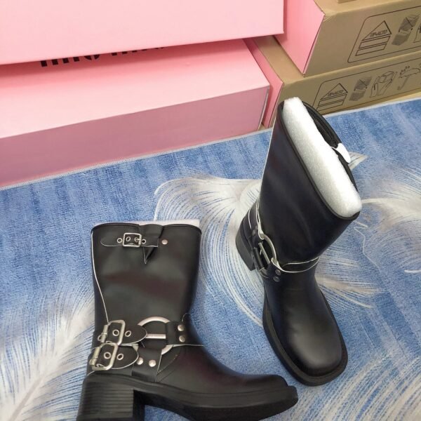 MIU Biker Boots Black Leather - Boots