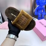 MIU Fuzzy Logo Slippers – Slides