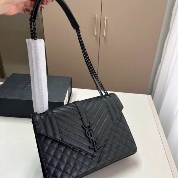 YSL Envelope Chain Bag Medium Black Leather - Bag