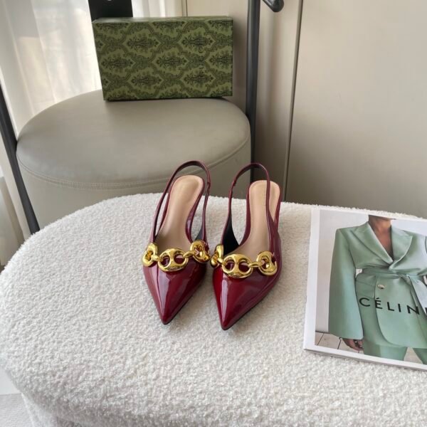 GG Slingback Pump with Horsebit Red Patent Leather - Heels