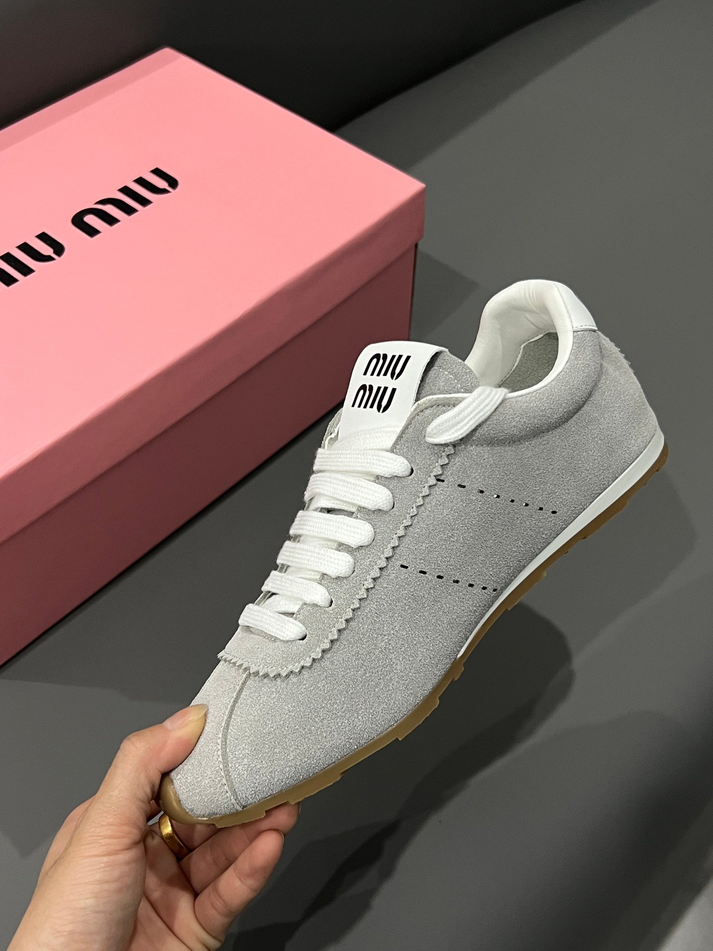 MIU Retro Trainer Grey Suede - Sneakers - Image 5