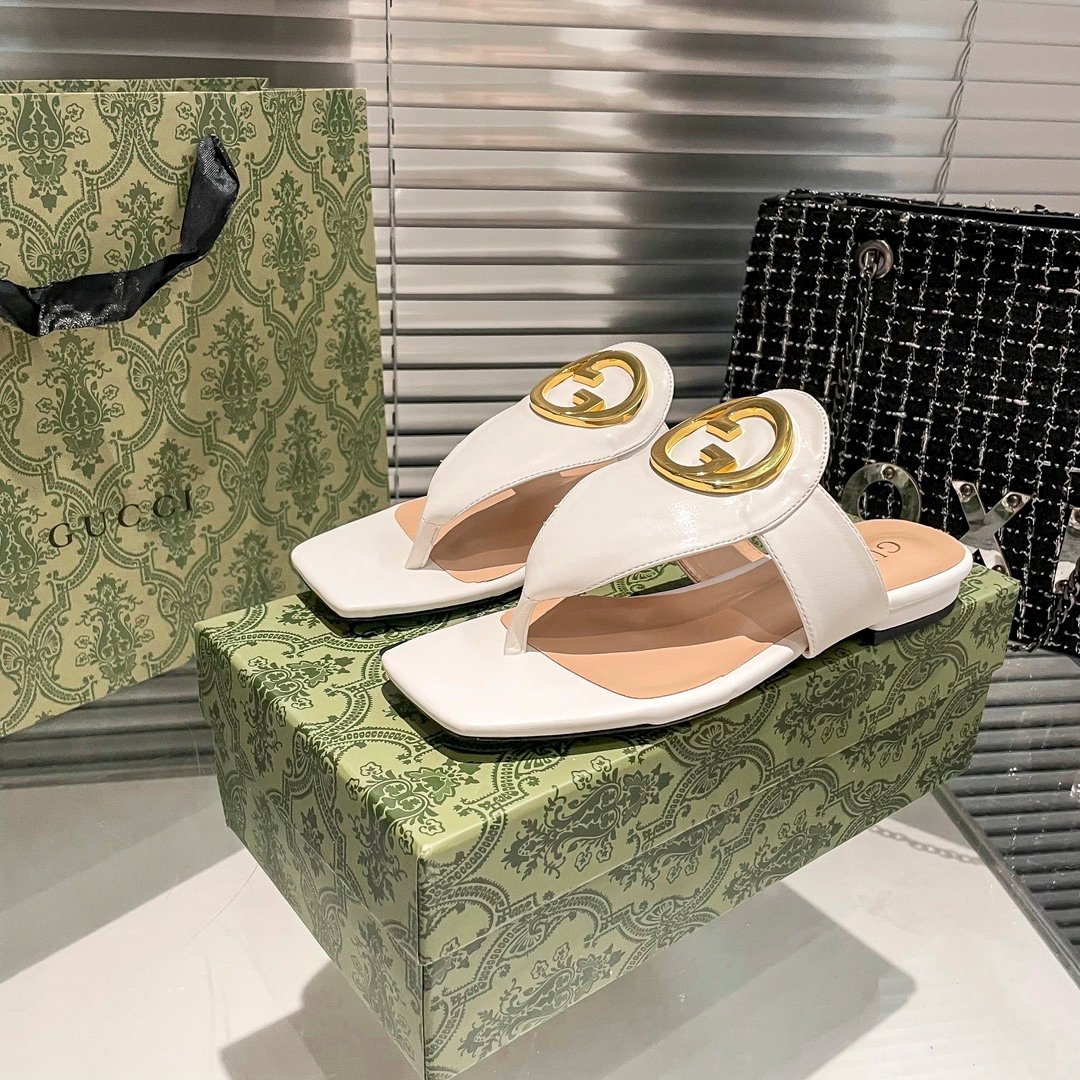 GG Double G Thong Sandal White Leather - Sandals - Image 3