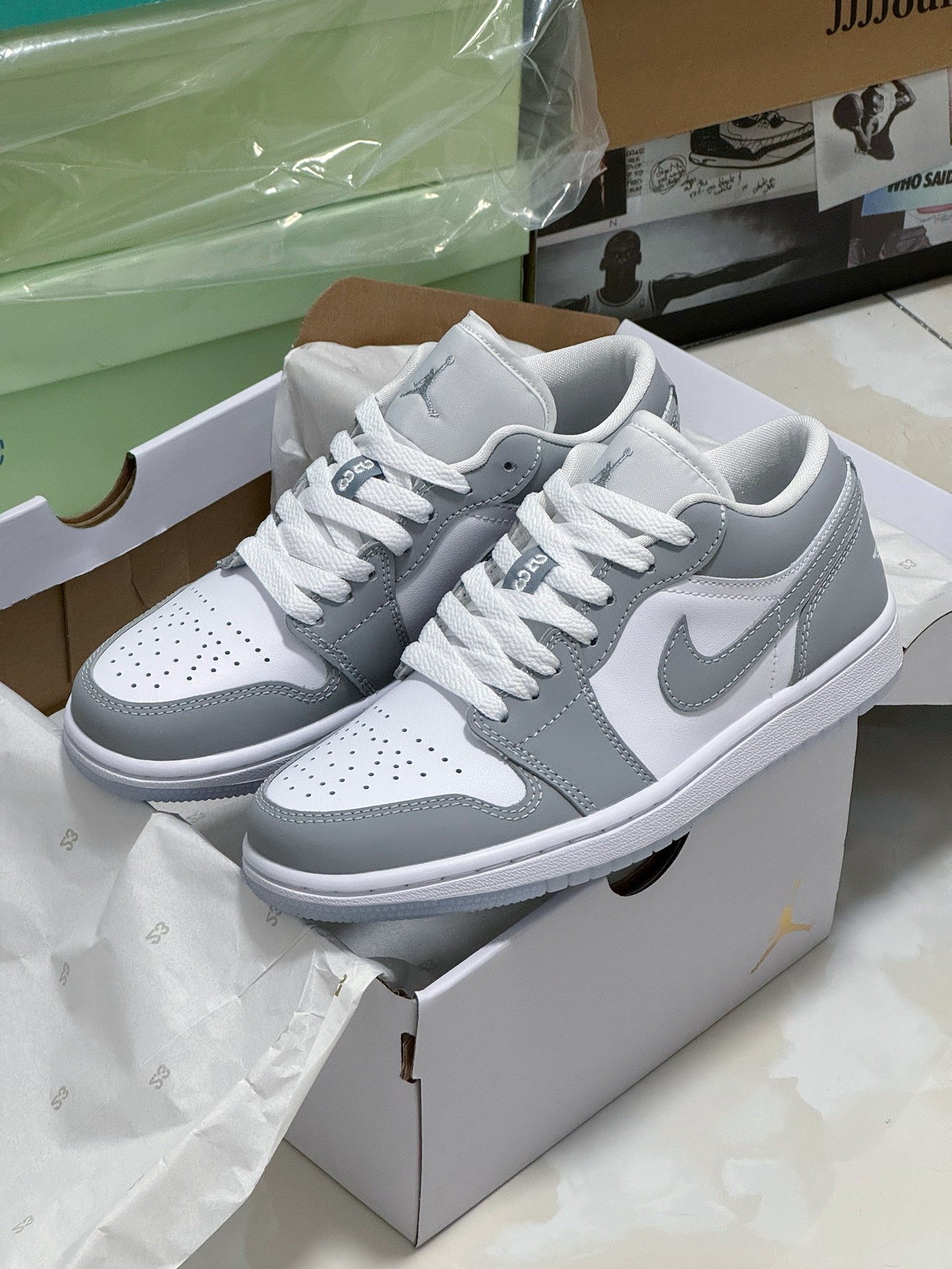 NK Air Jordan 1 Low White/Grey - Sneakers