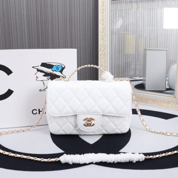 CC Classic Flap Mini Top Handle White Leather - Bag
