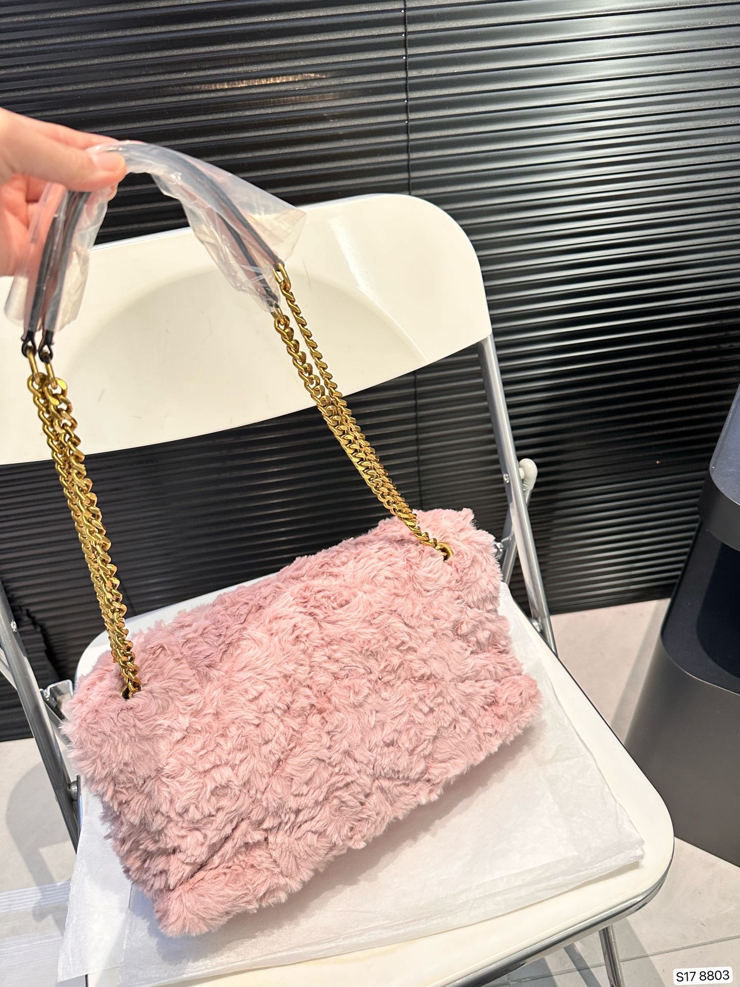 YSL Niki Medium Pink Lamb Fur - Bag - Image 4