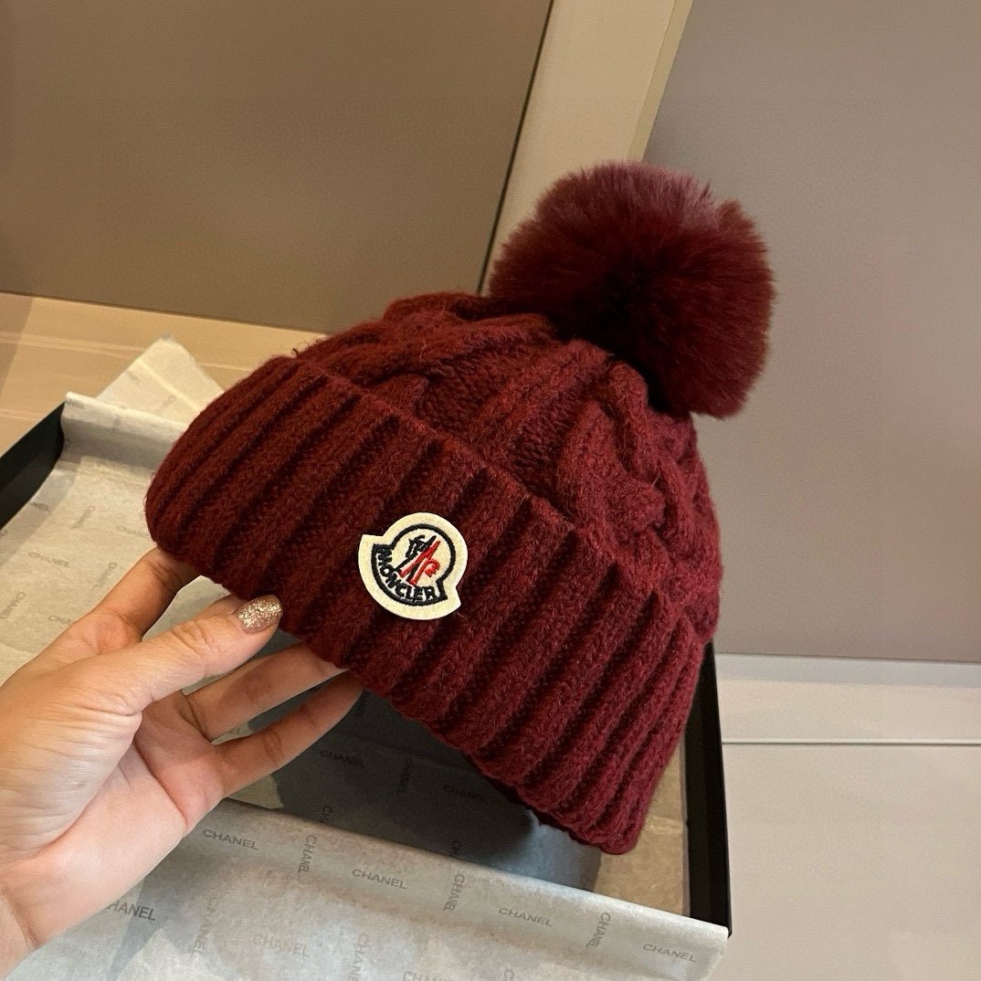 MCL Pom Pom Beanie Burgundy Knit - Hat - Image 2