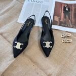 CEL Triomphe Slingback Pumps Black Satin – Heels
