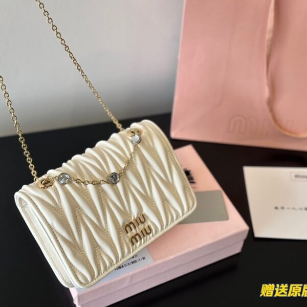 MIU Matelassé Crystal White/Black Leather - Bag