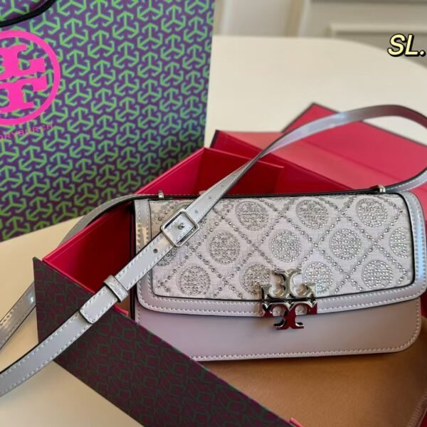 TB Toryburch Diamond-Encrusted Patent Leather Small