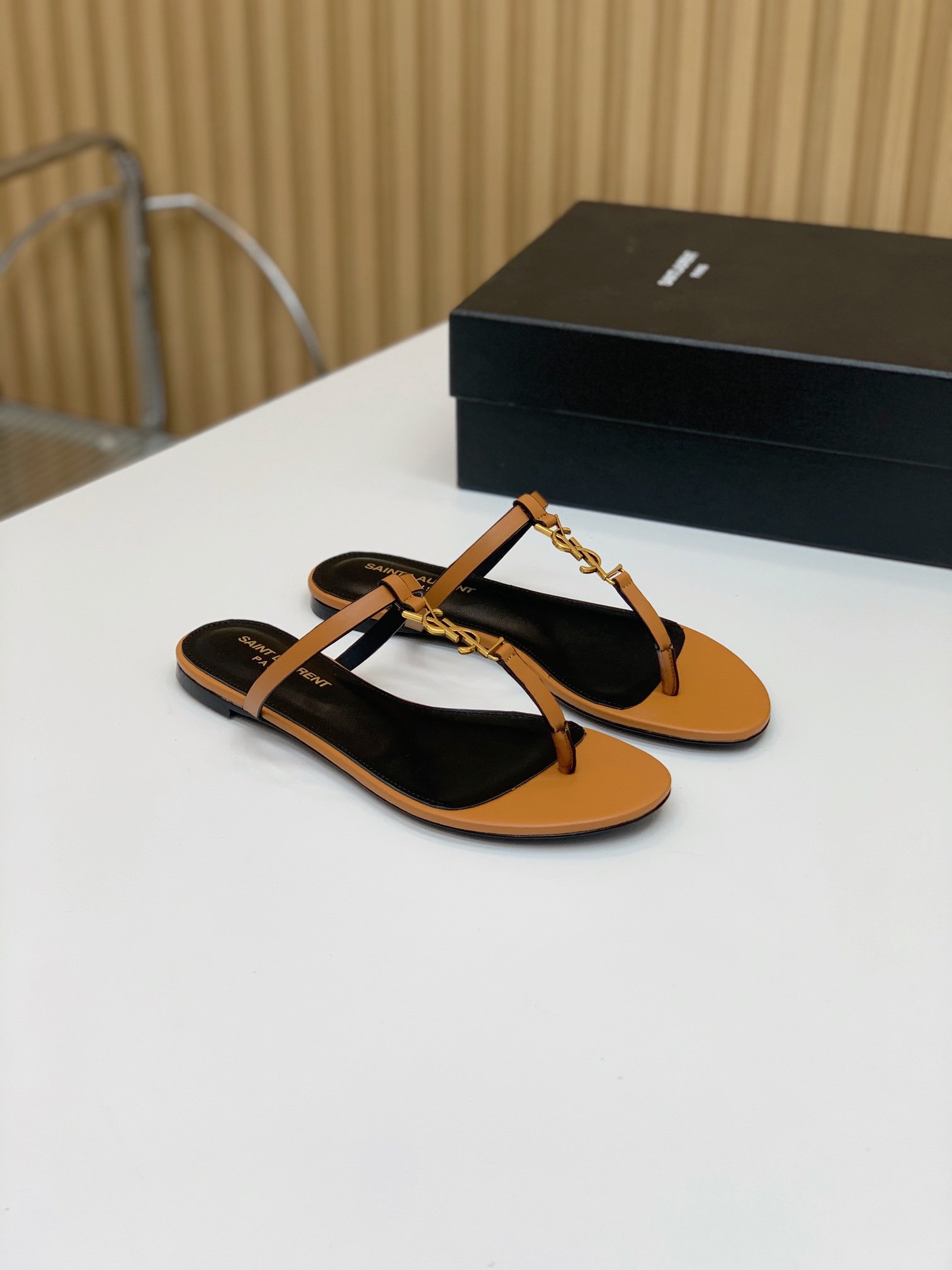 YSL Cassandra Flat Thong Sandals Tan Leather - Sandals - Image 2