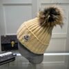 MCL Ribbed Beanie with Fur Pom Pom Beige/Yellow Wool - Hat