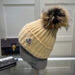 MCL Ribbed Beanie with Fur Pom Pom Beige/Yellow Wool – Cappello