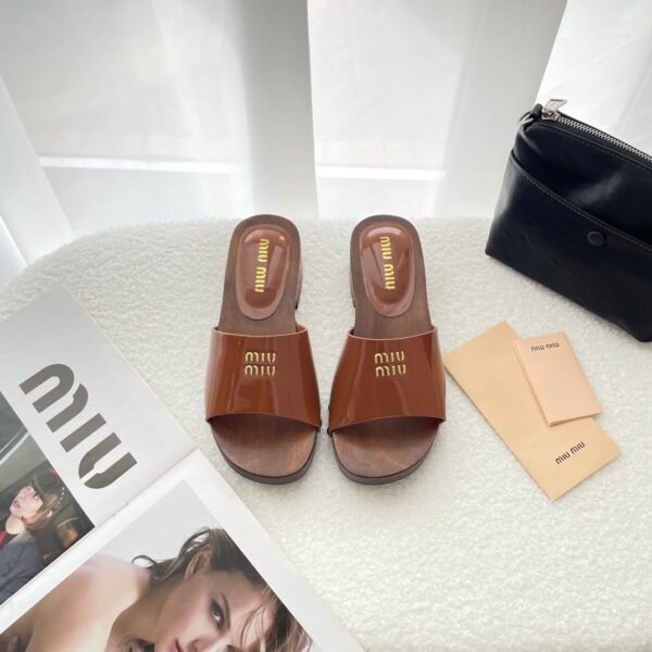 MIU Patent Leather Slide Sandals - Sandals
