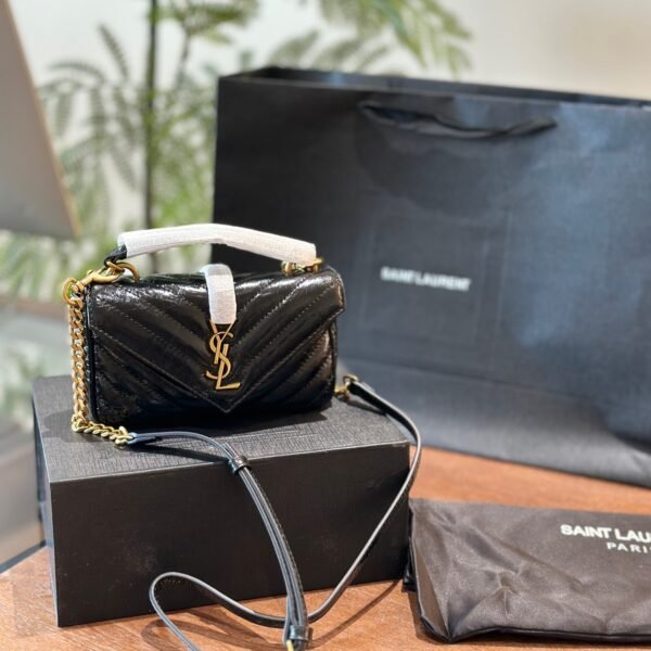 YSL Envelope Chain Wallet Black Patent Leather - Bag