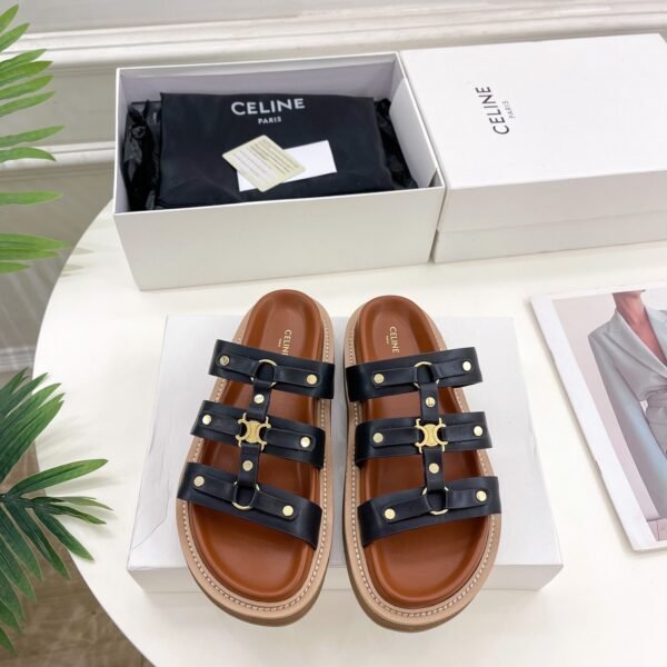 CEL Triomphe Buckle Sandals Black Leather - Sandals