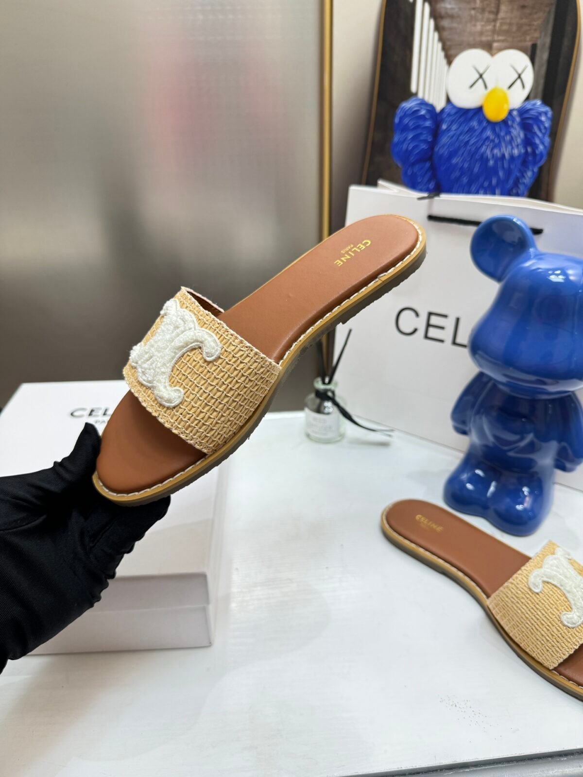 CEL Triomphe Raffia Slides – Slides — 6