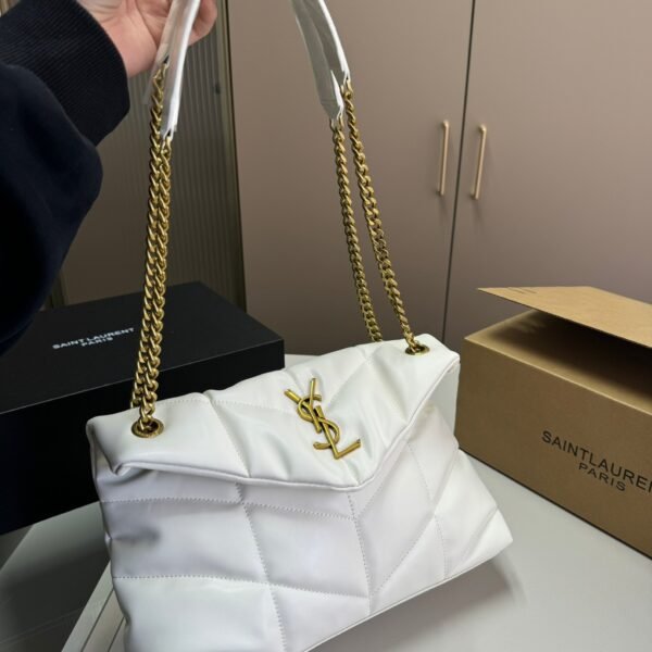 YSL Loulou Puffer Medium White Leather - Bag