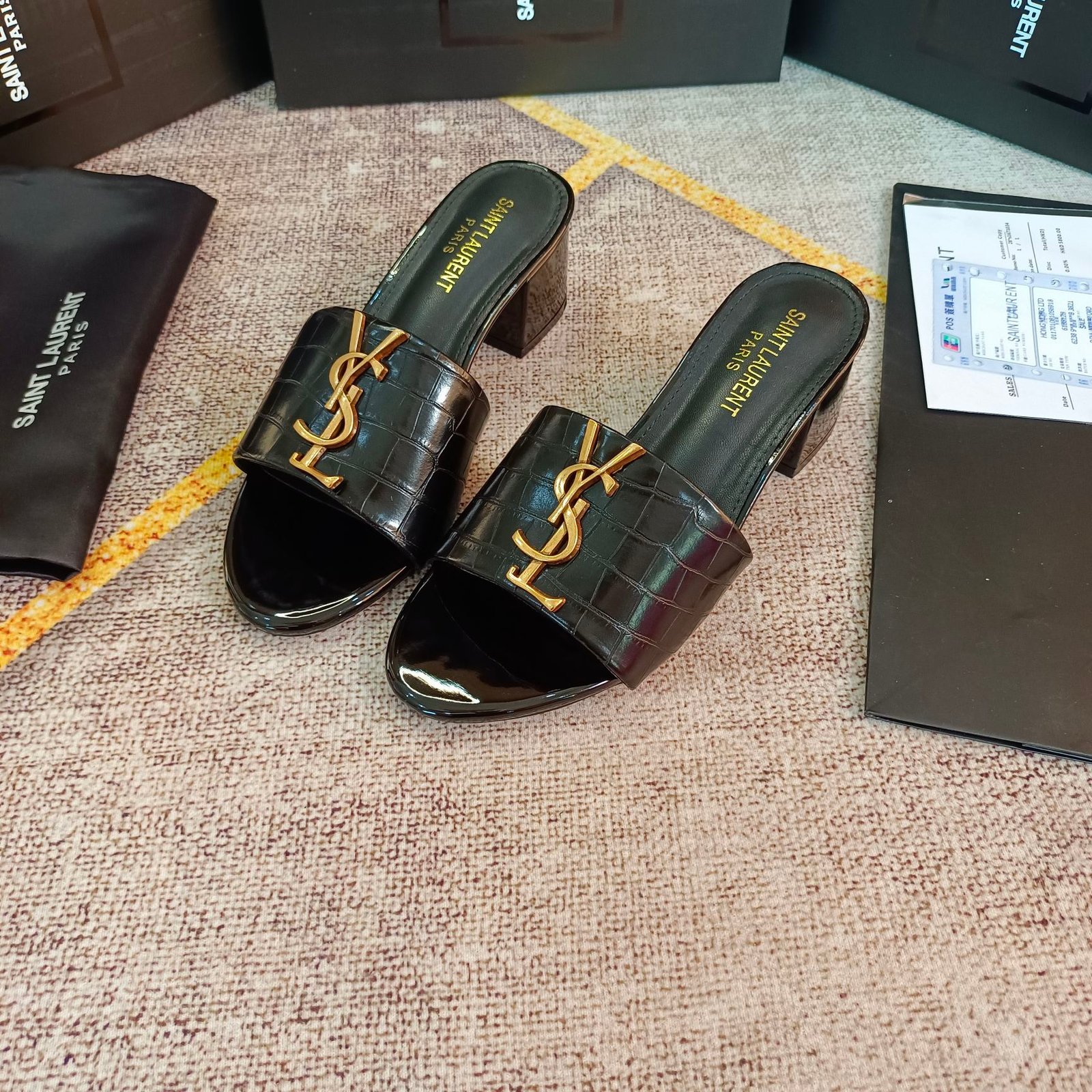 YSL Cassandra Patent Leather Mules Black - Heels - Image 2