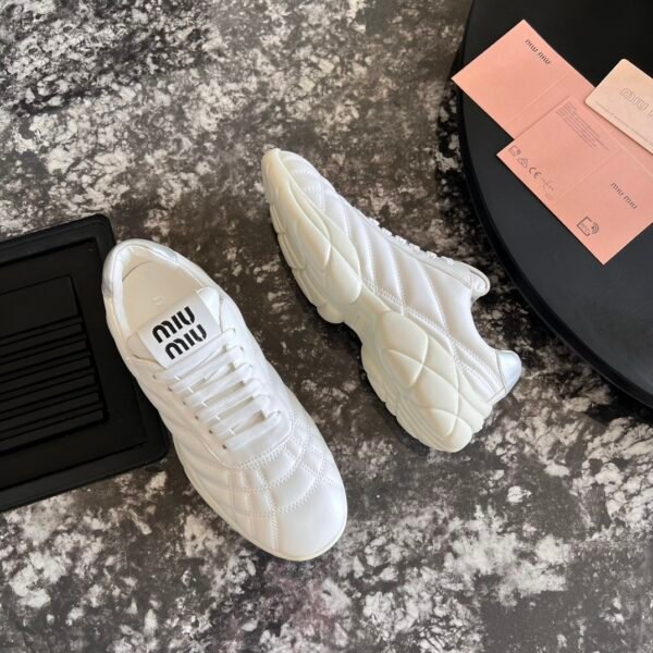 MIU Quilted Sneakers White Leather - Sneakers