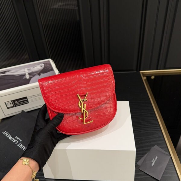 YSL Kaia Small Crocodile Embossed Red/Black - Bag