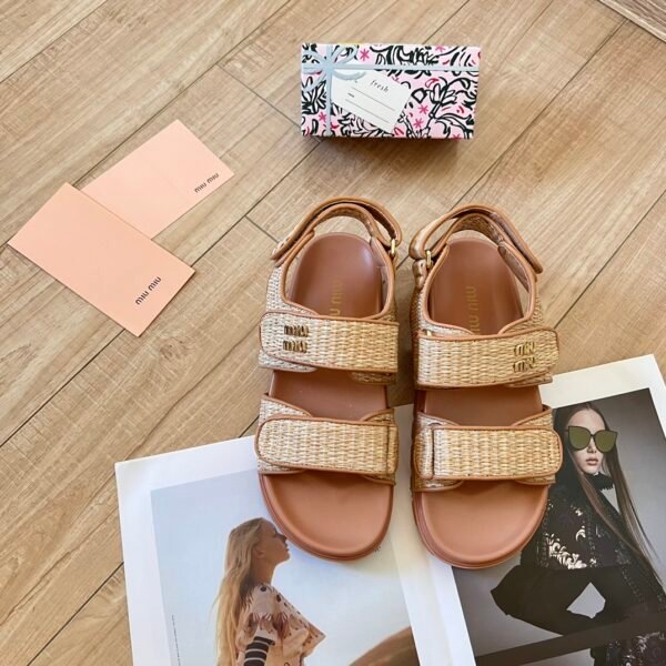 MIU Summer Weaving Velcro Sandals - Sandals