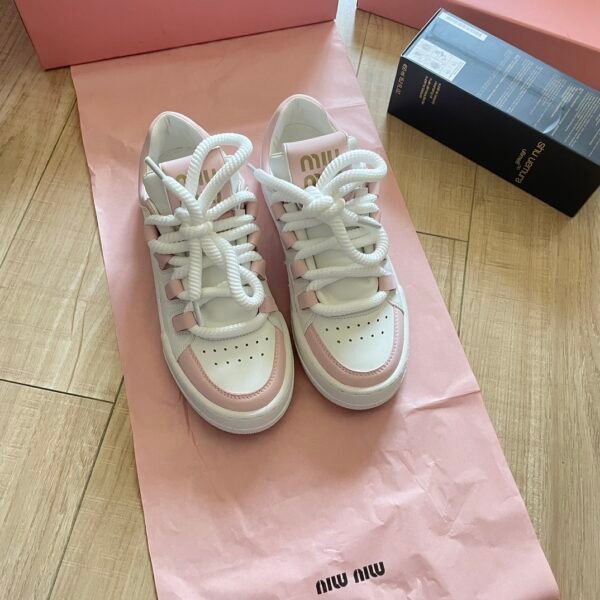 MIU Matelassé Nappa Leather Sneakers White/Pink - Sneakers