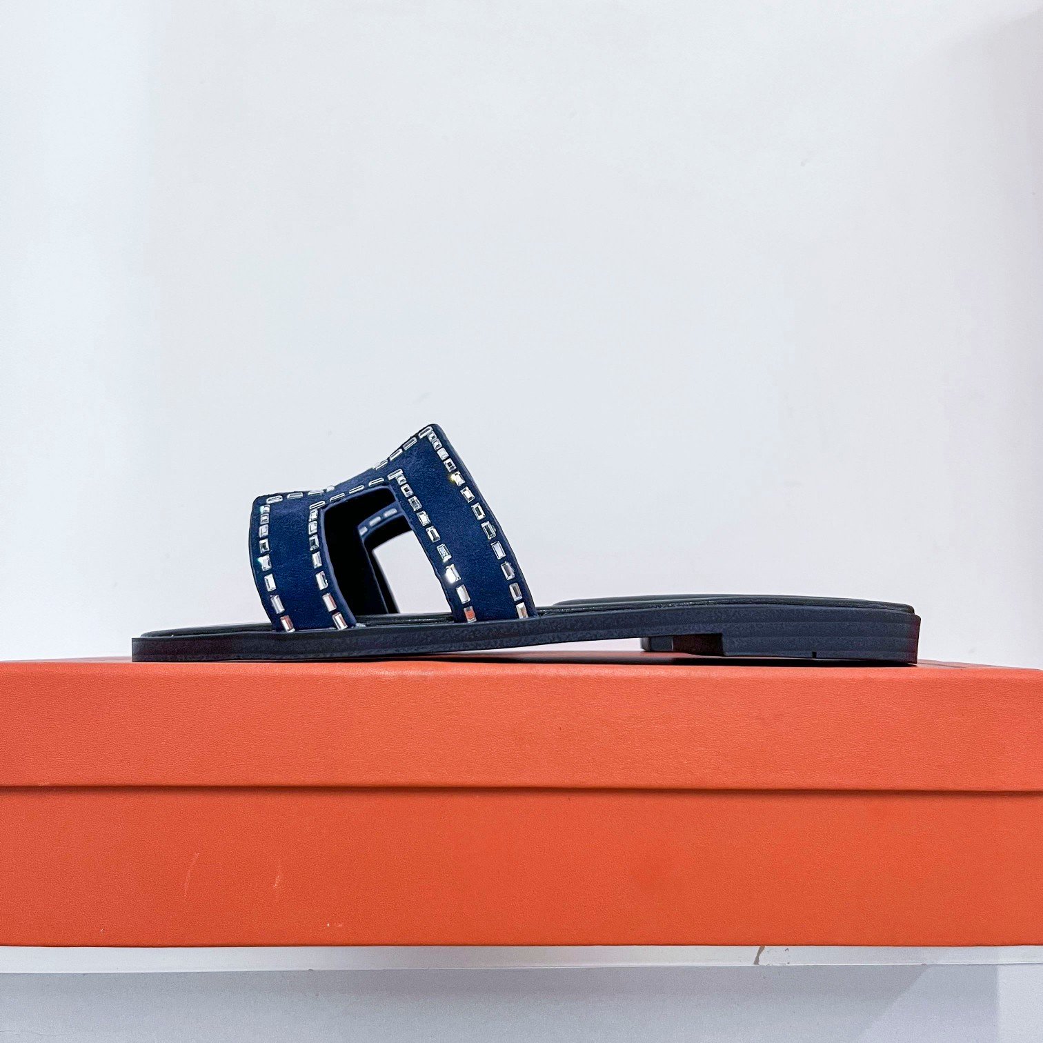 HM Oran Sandals Blue Suede with Crystals - Slides - Image 4